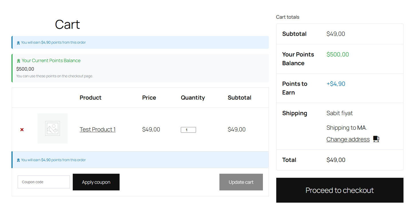 Cart Page Points Information